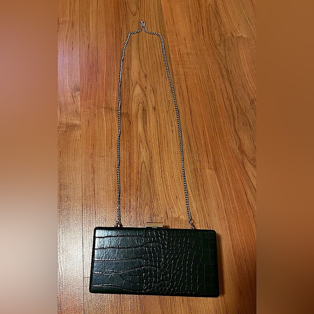 H&M dark olive green clutch bag